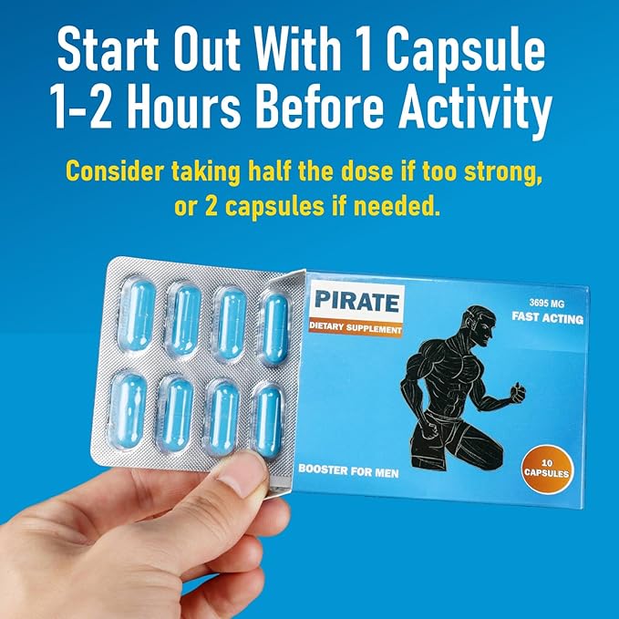Pirate Male Supplement for Men – Fast-Acting Herbal Stamina & Energy Booster – Horny Goat Weed, Maca Root, Tongkat Ali, Muira Puama & Vitamin B6 – for Men’s Endurance, Vitality & Performance
