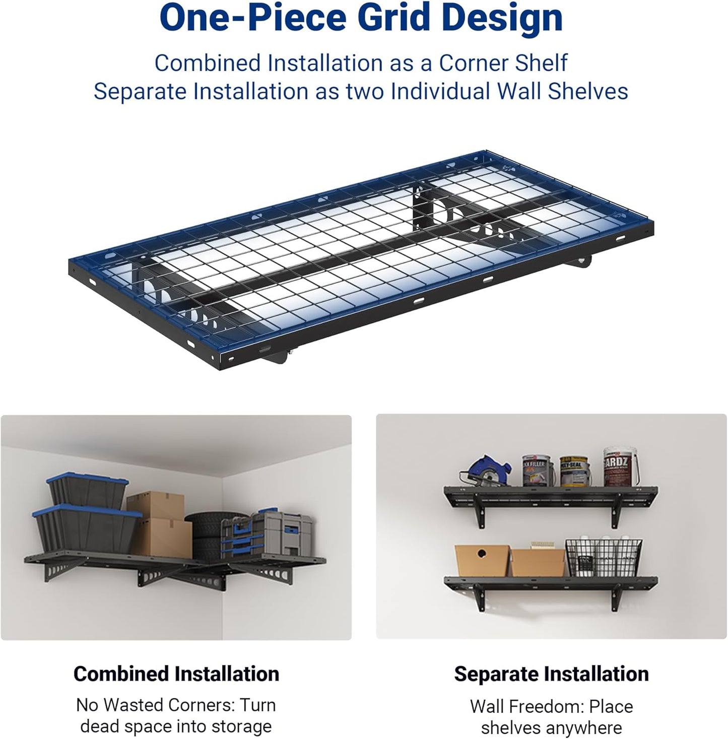 FLEXIMOUNTS 2 Pack 2x4ft Corner Wall Shelving Garage Storage Rack, 24x48 inch Floating Shelves, 660lbs Total Weight Capacity, Black, Pro Series