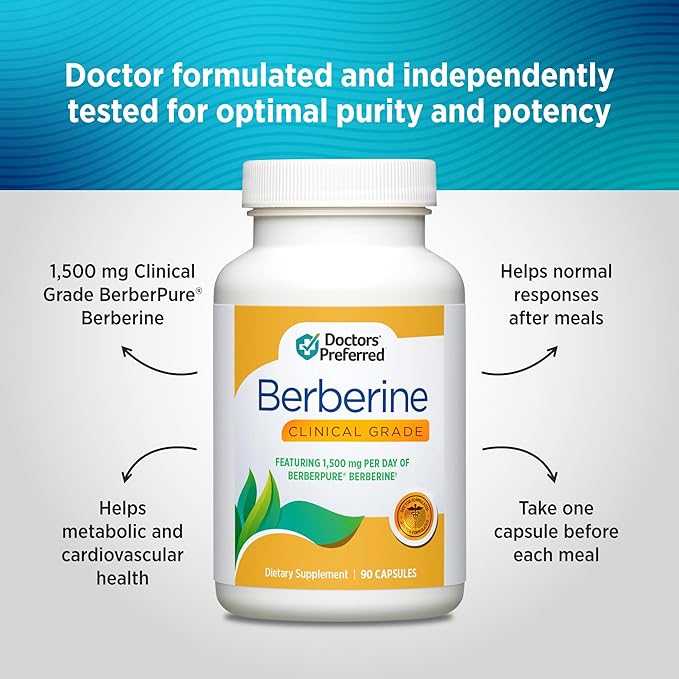 DOCTORS' PREFERRED Berberine Clinical Grade Supplement - Doctor Formulated | 1500 mg per Daily Serving | 90 Count