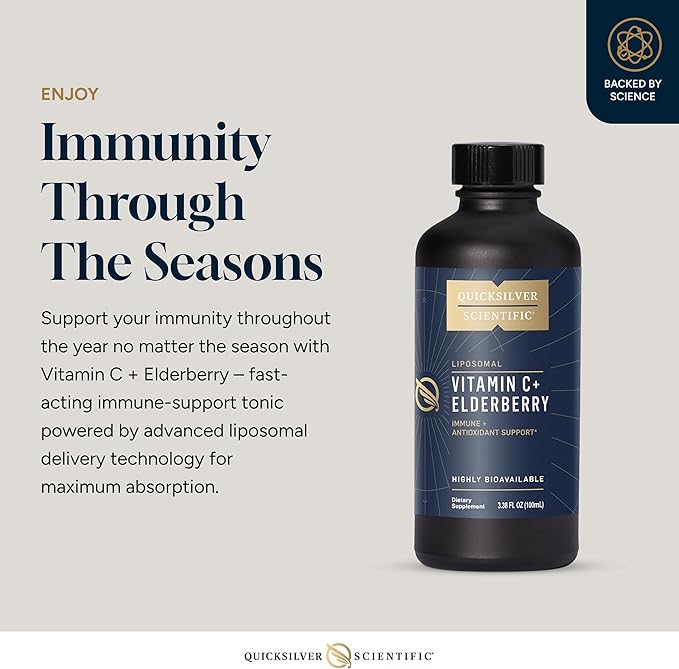 Quicksilver Scientific Liposomal Vitamin C + Elderberry - Liposomal Vitamin C 1000mg with Superior Absorption Technology & Tocotrienols - Antioxidant & Immune Support Tonic (100ml)