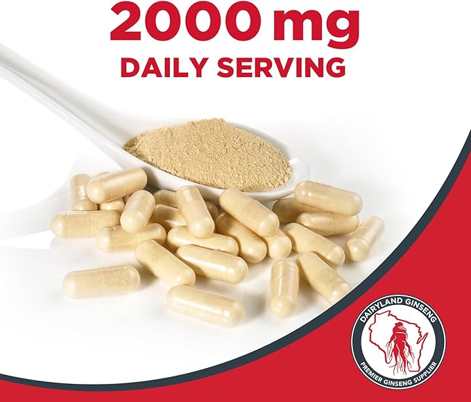 Dairyland American Ginseng Capsules, 75 ct (2000 mg) – Concentrated Wisconsin Ginseng Root Extract – Daily Herbal Supplement for Immune Support