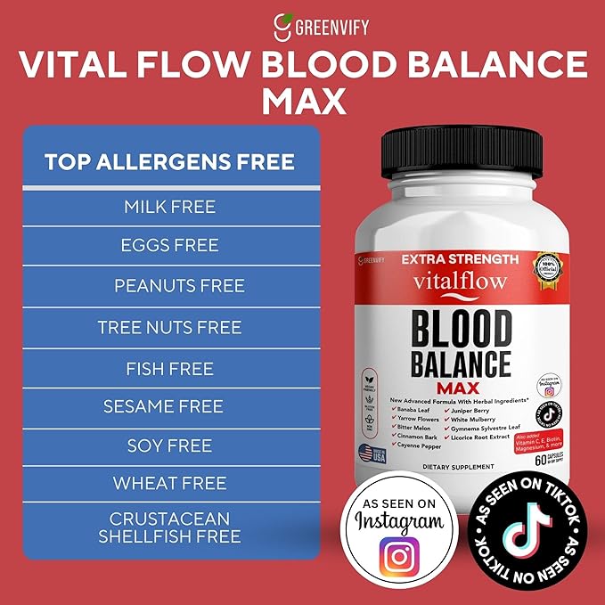 VitalFlow Blood Balance Max | Advanced Herbal Formula with Banaba Leaf, Juniper Berry, Bitter Melon & More | Vegan, Gluten-Free, Non-GMO | 60 Capsules, 60-Day Supply | Made in USA (3)