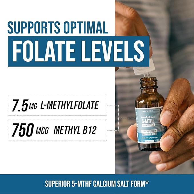 Organic L Methylfolate 7.5 mg Plus Methyl B12 Cofactor - Metabolically Active 5-MTHF Form, Superior Form of Folate - Organic Berry Flavor, Liquid Sublingual Form – Mood, Cognition, Methylation (1oz)