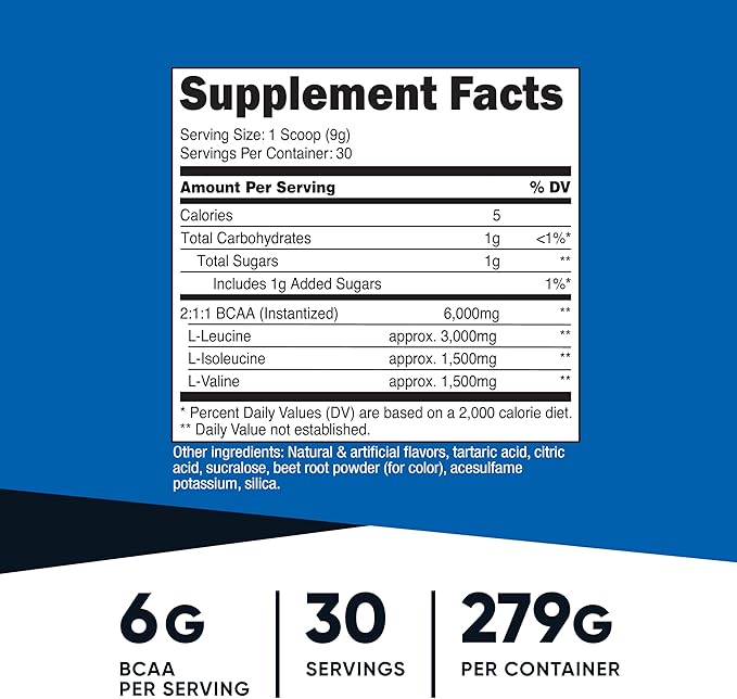 Nutricost BCAA Powder (Watermelon, 30 Servings) - Optimal 2:1:1 Ratio