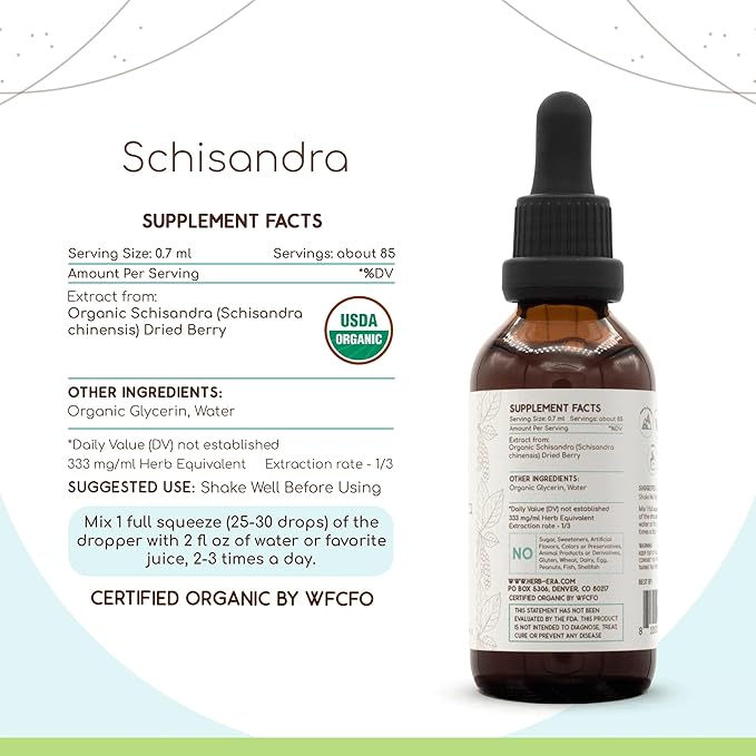Schisandra B60 USDA Organic Tincture | Alcohol-Free Extract, High-Potency Herbal Drops, Liquid Supplement| Certified Organic Schisandra (Schisandra Chinensis) Dried Berry (2 oz)