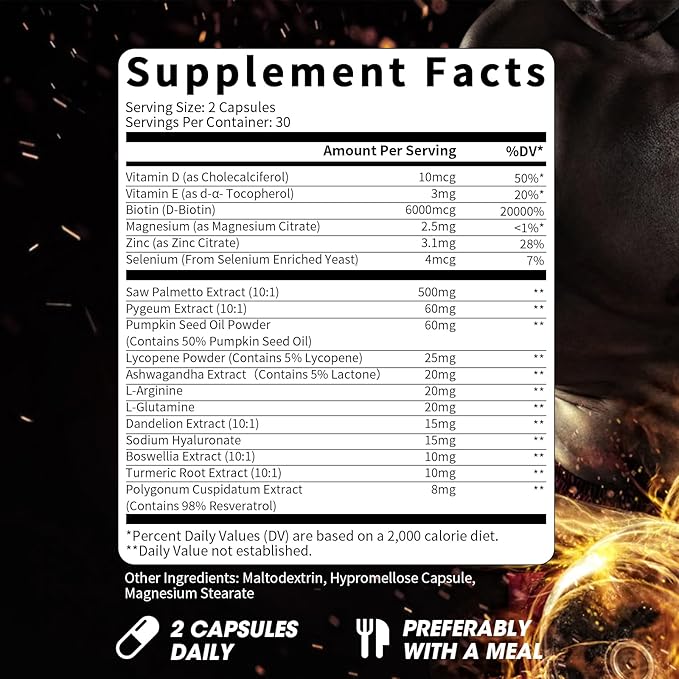 Saw Palmetto for Men 500mg - Prostate Health Supplements for Men DHT Blocker with Pumpkin Seed Oill, Pygeum - Urinary Health and Hair Support, 60 Count