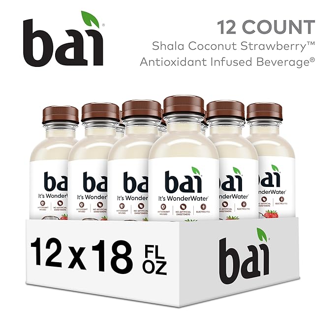 Bai Antioxidant Infused Water Beverage, Shala Coconut Strawberry, with Vitamin C and No Artificial Sweeteners, 18 Fluid Ounce Bottle, 12 Pack