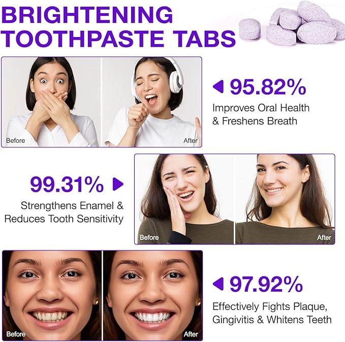 150 Pcs Purple Toothpaste Tablets with Nano Hydroxyapatite for Teeth Whitening, Fresh Breath, Enamel-Safe and Remineralizing Tablets with Coconut Oil, Peppermint, Travel Friendly