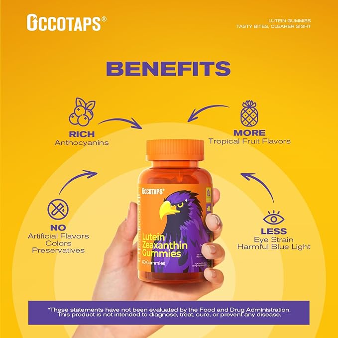 Lutein & Zeaxanthin Gummies - 20mg Lutein + Bilberry, No Sugar, Blue Light Support - Ideal for Dry Eyes & Daily Eye Wellness,30count
