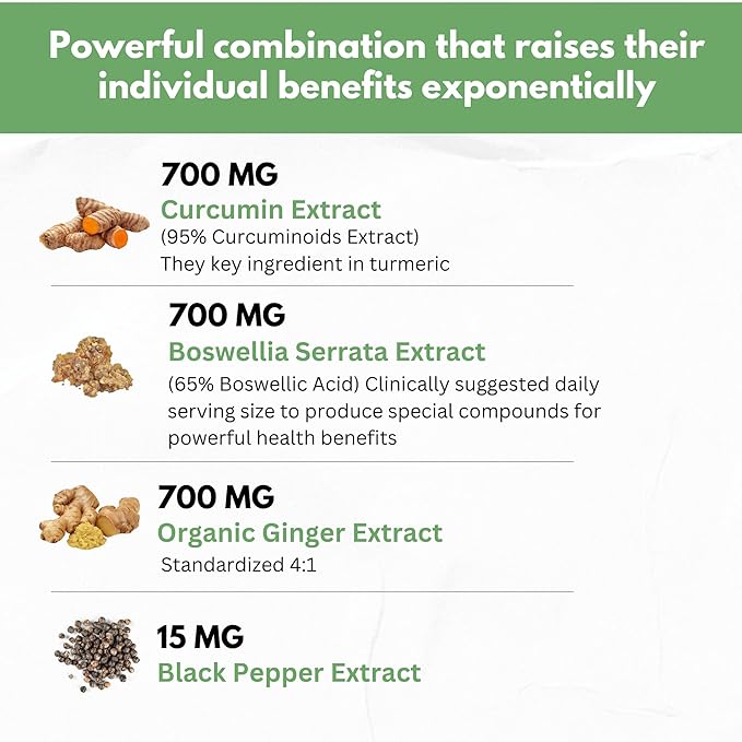 Boswellia Curcumin Ginger Extracts Supplement – Strong 95% Curcuminoids Natural Support Pills for Mobility & Flexibility – Extra Strength Boswelia with Turmeric Curcumin Organic Ginger Supplement