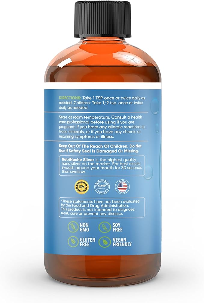 NutriNoche Colloidal Silver Liquid - Premium Silver for Immune Support - Organic Plata Coloidal para Tomar - 99.99% Ultra Pure Nano Particles for Optimal Absorption - 30 ppm 8 oz