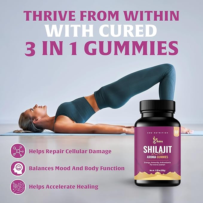 Shilajit Gummies for Men & Women with Aronia Berries (60 Count (Pack of 1), Aronia Berries)