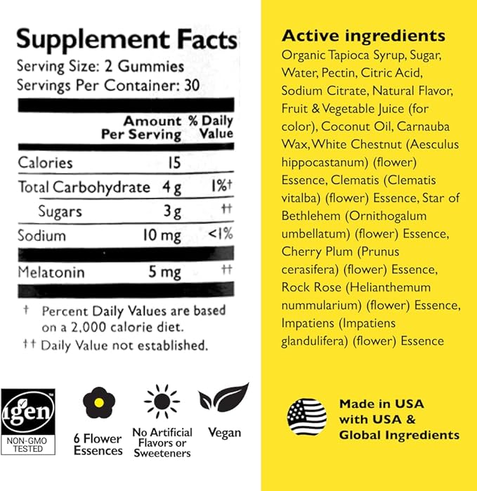 Bach RESCUE PLUS Melatonin Sleep Gummies, Natural Strawberry Flavor, Sleep Aid, Dietary Supplement, Vegan, Gluten-Free, No Artificial Flavors, Colors, 60 Count