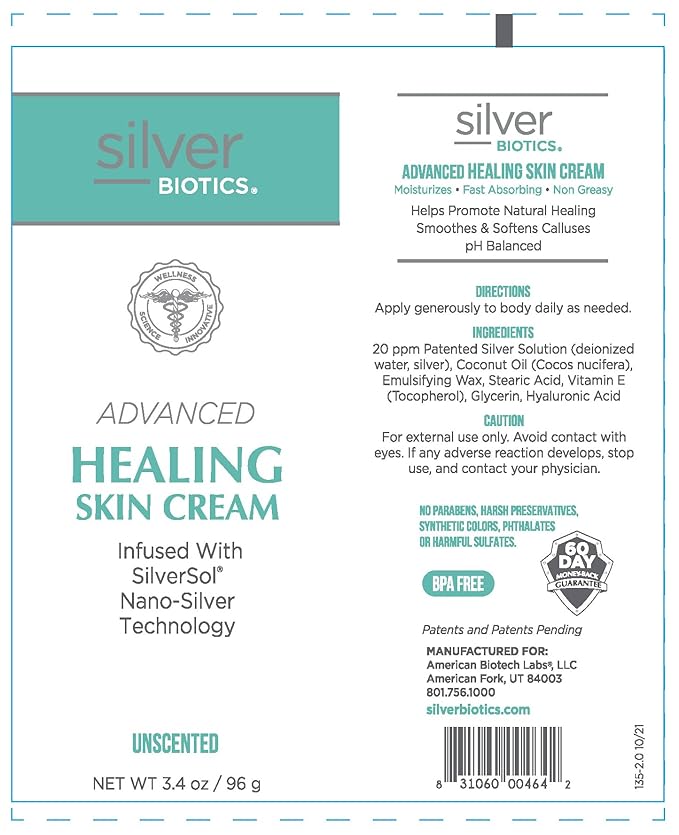 Silver Biotics Nano Silver Healing Lotion Cream Unscented Scent Infused SilverSol and Hyaluronic Acid | All Natural Ingredients to Heal, Smooth Your Skin Blemishes and Scars (3.4 oz.)