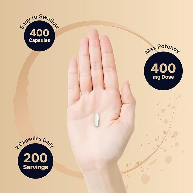 Double Strength L Theanine 400mg, 400 Capsules | Max Potency L-Theanine Supplement for Relaxation, Sleep & Calm Support | Bioavailable Free Form | Natural Amino Acid for Women & Men | Non-GMO