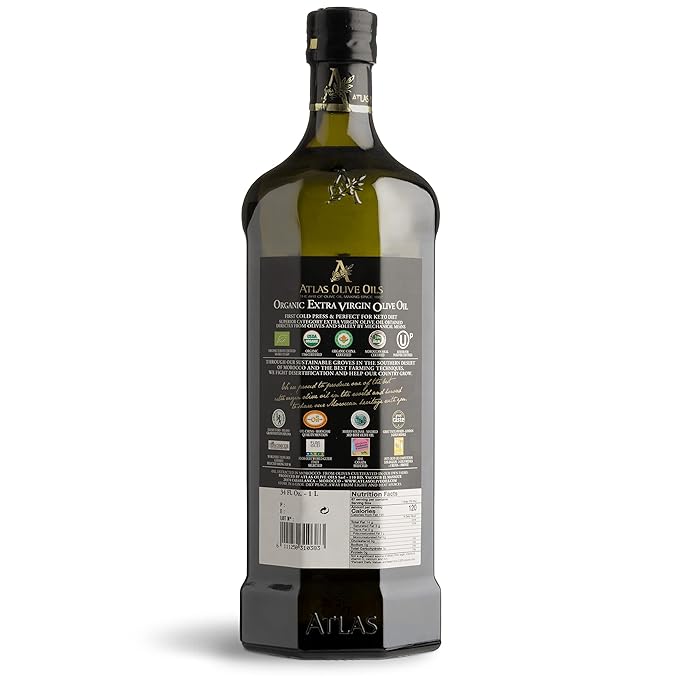 Atlas 1 LT Cold Press Extra Virgin Olive Oil in Glass Bottle, Polyphenol Rich from Morocco | Newly Harvested Unprocessed from One Single Family Farm | Moroccan Organic EVOO Trusted by Award-Winning Chefs