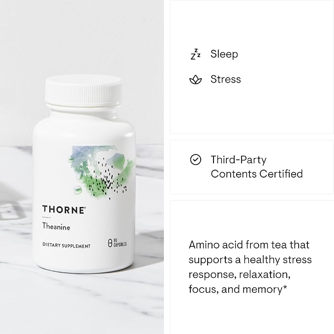 THORNE - Theanine - 200mg of L-Theanine - Support a Healthy Stress Response, Relaxation, and Focus - Increases Brain Alpha-Wave Production* - 90 Capsules