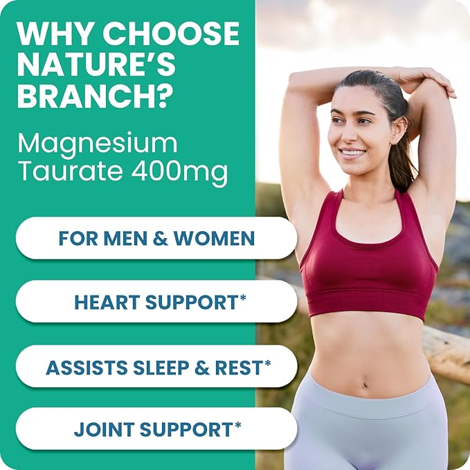 Magnesium Taurate 400mg - 200 Capsules - High Absorption for Sleep, Heart Health, Calm, Joint Supplement for Women and Men - Made in USA, Pure Elemental Mag Powder Plus Taurine - Extra Strength Pills