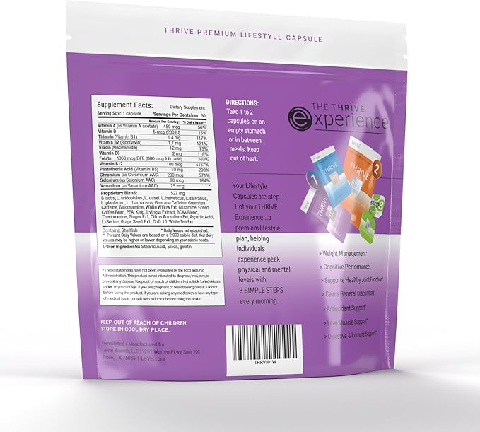 Le-Vel Thrive Premium Vitamins & Minerals Capsules for Women | 60 Capsules | Womens Multivitamin Lifestyle Capsule | Gluten Free | Multi Minerals Supplement | Energy Boost 30 Day Supply