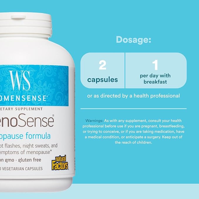 Natural Factors WomenSense MenoSense, Natural Supplement to Help Improve Menopause Symptoms, Vegan, Non-GMO, 180 Capsules