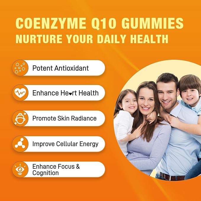 Sugar Free CoQ10 Gummies, Plus Omega-3, Vitamin B3 and Zinc, Magnesium, 5X High Absorption Coenzyme Q10 Supplements, q10 Boost Cellular Energy, Potent Antioxidant & Brain, Peach Flavor, 60 Cts