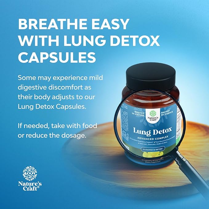 Lung Detox Mullein Leaf Capsules - Purifying Mullein Lung Cleanse Complex with NAC Quercetin & Cordyceps Extracts - Leaf Herb Respiratory Supplement for Sinus Immunity & Breathing Support 60ct