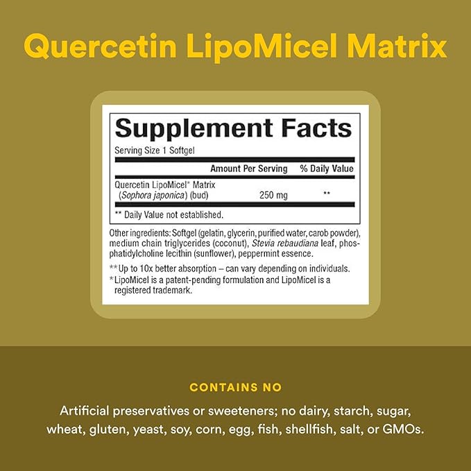 Natural Factors Quercetin LipoMicel Matrix for Superior Absorption, 30 Softgels