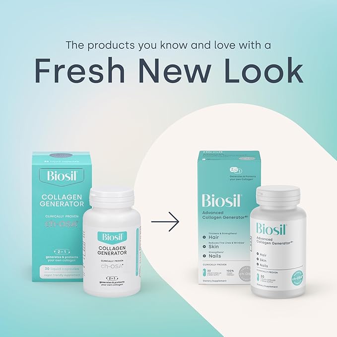 Biosil Collagen Booster Supplement - 60 Liquid Capsules, Pack of 2 - Patented ch-OSA Activator for Skin, Hair, Nails & Joints - Supports Natural Production - 60-Day Supply