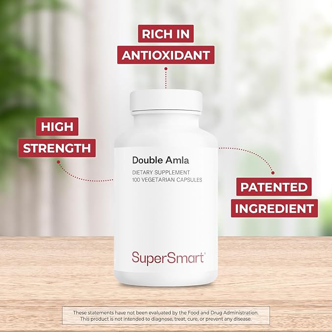 Supersmart - Double AMLA Supplement (Patented & High Strength) - Fresh Indian Gooseberry Extract - Emblica Officinalis | Non-GMO & Gluten Free - 100 Vegetarian Capsules