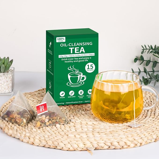 Liver Detox Tea Oil Cleansing Tea 10 Excellent Herbals with Formula,Oil-Reducing Teabag,Chinese Teabag for Cleanse & Detox Liver (15 Bags,1 Box)