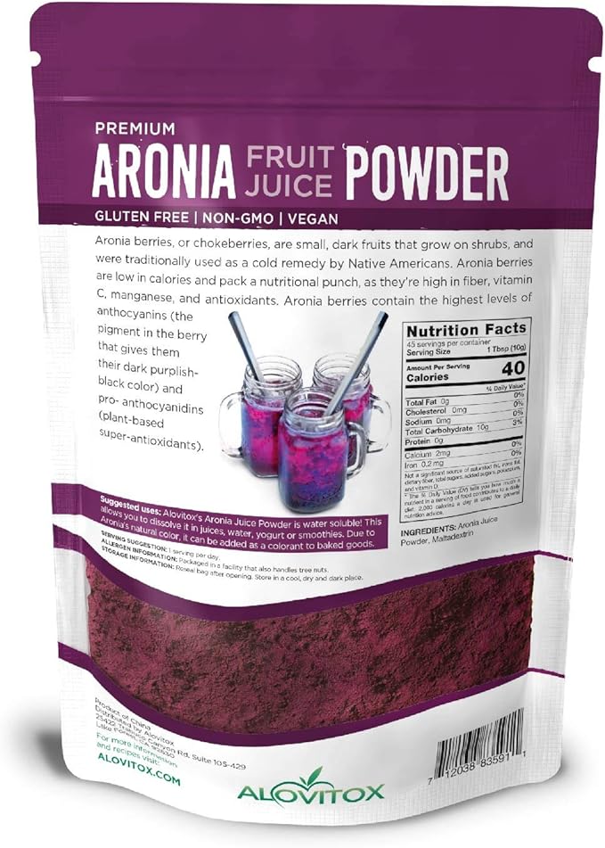 Alovitox Aronia Berry Powder | Antioxidant-Dense Juice Superfood with Dietary Fiber, Vitamins, Calcium, Iron, Boosts Immune System & Reduces Blood Pressure | RAW, Vegan, Non-GMO, Gluten-Free | 16 oz
