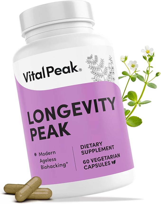 Longevity Peak - Healthy Aging & Cellular Energy Support Supplements for Women & Men - with Ashwagandha, Astragalus, Cat's Claw, Ceylon Cinnamon, L-Lysine, L-Glutamine & More - 60 Capsules