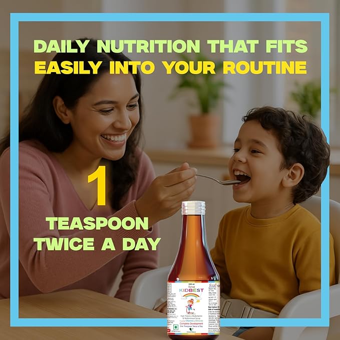 Kidbest Multivitamin Syrup for Kids 3-13 Years – Liquid Formula with 13 Nutrients for Appetite, Immunity, and Growth – Tasty Daily Vitamins for Stronger Kids | Toddler multivitamin for kids|200ml