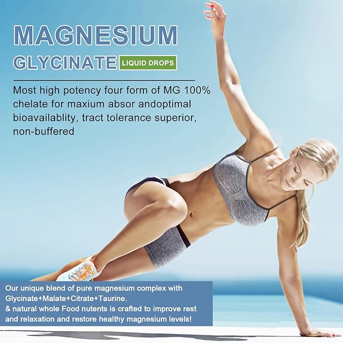 Magnesium Glycinate Liquid Drop - Triple Absorption Supplement to Support Nerves, Sleep, Calm, Heart, Muscles * -Sugar-Free with Potassium, L-Theanine, Sea Moss,Vitamin B,C,D3, K2-1Pack