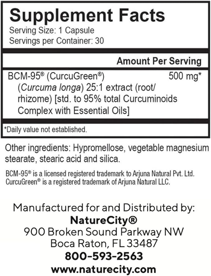 NatureCity True-Curcumin Turmeric Supplement | Non-GMO Tumeric and Curcumin 500mg Curcuma Capsules Vitamin Supplements | Up to 700% Increase in Absorption (60 Day Supply) | Supports Joints