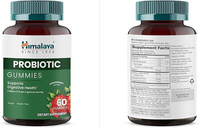 Himalaya Probiotic Gummies, Strawberry Flavor, Supports Digestive Health, Vegan, Gluten-Free, 60 Count