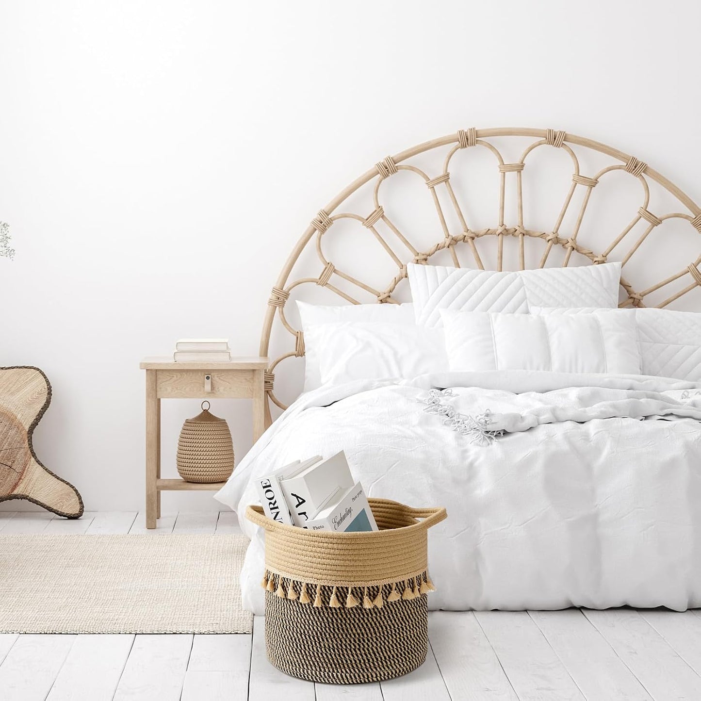 danpinera Pack of 3 Storage Baskets, 11"x11" Round Woven Baskets, Cotton Rope Basket for Storage Pillows, Towels, Toy, Clothes, Magazines, Black & Brown