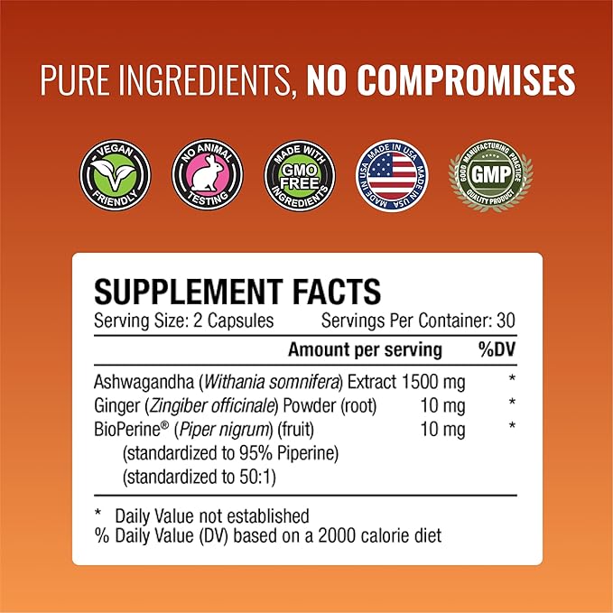 Approved Science Ashwagandha 1500mg with Bioperine® and Ginger- Enhance Memory, Boost Mood & Energy - 60 Vegan Friendly Capsules (6 Bottles)