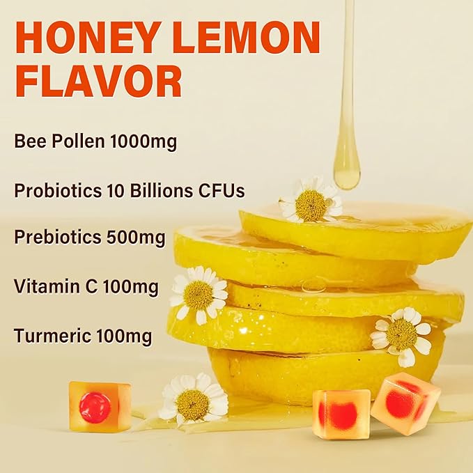 Digestive Health & Weight Bee Pollen Organic 1000mg, w/Probiotics, Prebiotics & Turmeric, Bee Pollen Gummies Rich in B-Vitamin, Antioxidants, Amino Acids, for Digestive, Weight & Energy