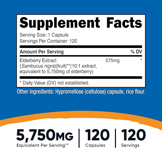 Nutricost Elderberry Capsules 575mg (120 Capsules) - Black Elderberry, Vegetarian, Gluten Free and Non-GMO Supplement