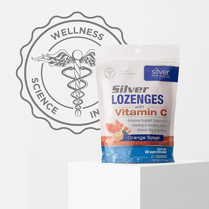 Silver Biotics Colloidal Silver Lozenges | 60 ppm SilverSol Ag₄O₄ Technology | Immune Support + Throat Soothing | Orange Vitamin C | 21 Count