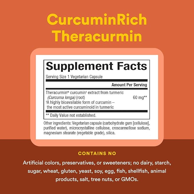 Natural Factors, CurcuminRich Double Strength Theracurmin, 60 mg, Just 1 Capsule Daily, Formulated for Superior Absorption, 30 Count (Pack of 1)