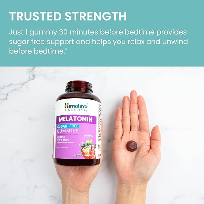 Himalaya Melatonin Sugar-Free Gummies, Supports Restful Sleep, Vegan, Gluten-Free, 3 mg Melatonin, 60 Gummies