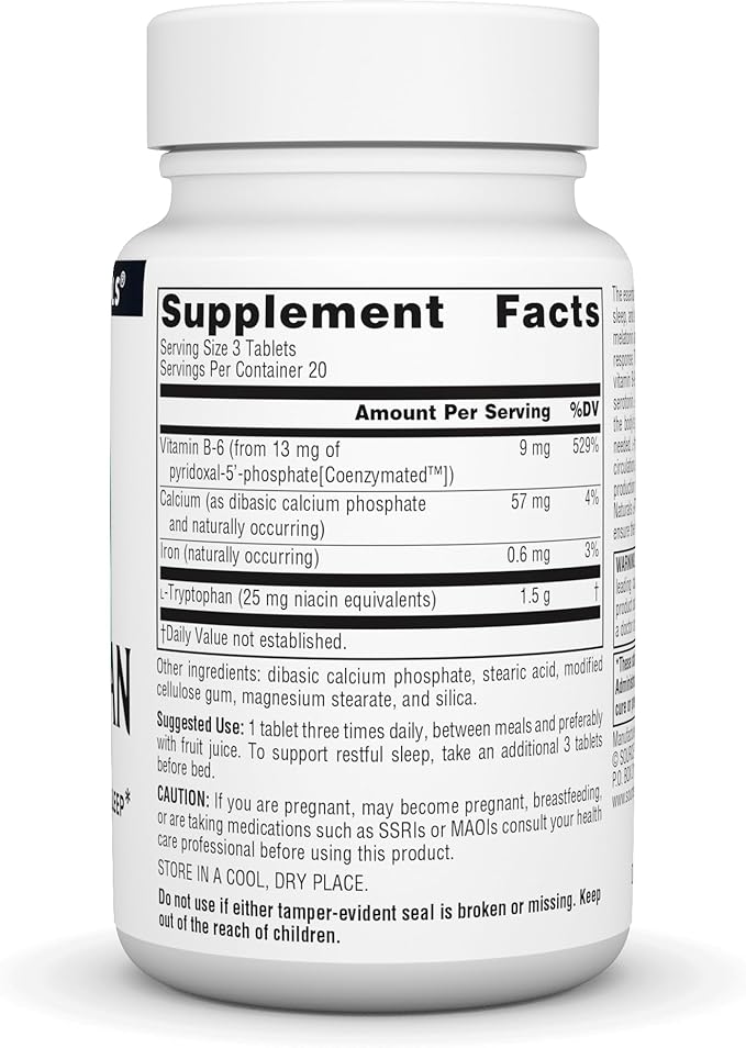 Source Naturals L-Tryptophan with Coenzyme B-6 500mg - 60 Tablets
