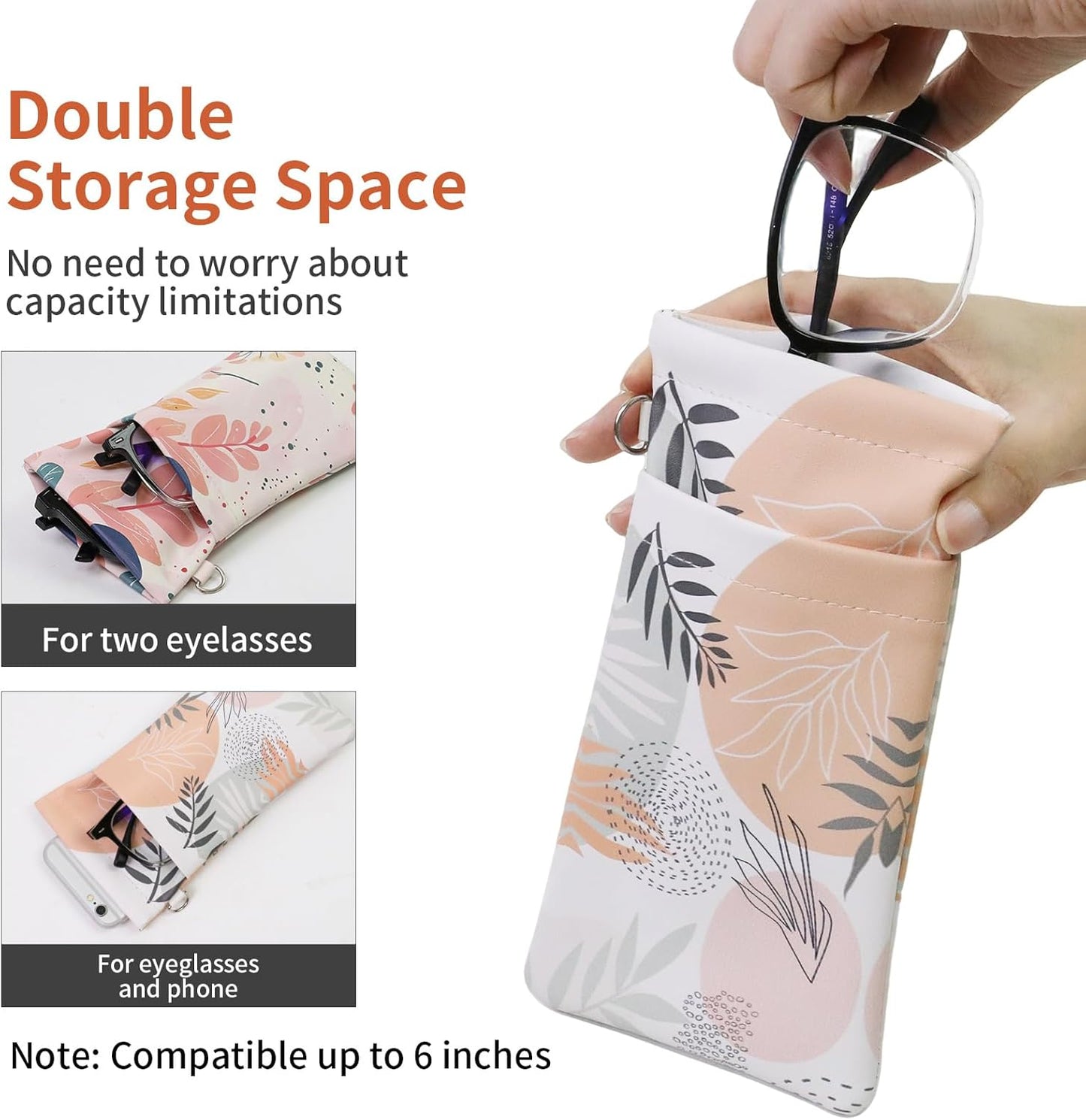 Double Eyeglass Case Soft Dual Glasses Case for Women Men Travel Squeeze Top Sunglasses Cases Eyeglasses Pouch