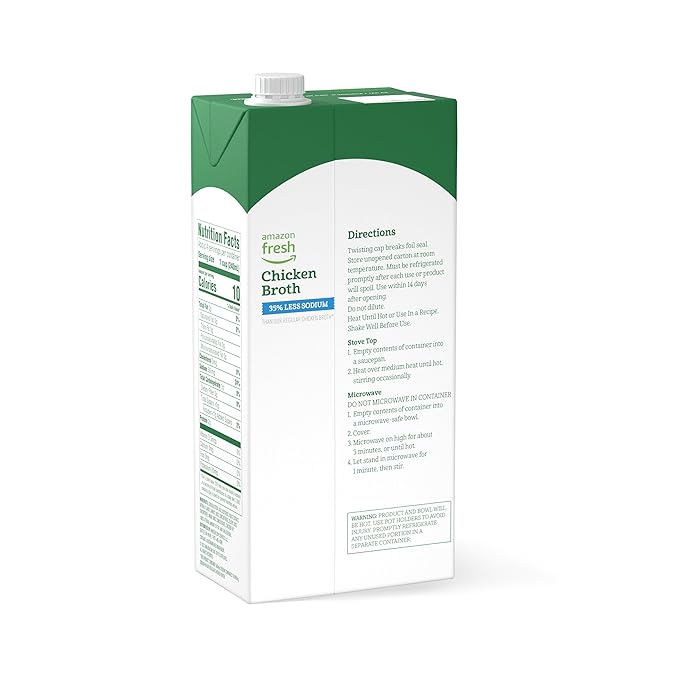 Amazon Fresh, 35% Less Sodium Chicken Broth, 32 Oz (Pack of 3)