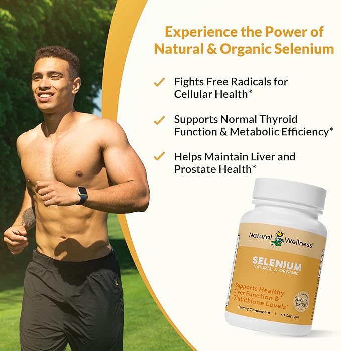 Natural Wellness Organic Selenium 200 mcg – SelenoExcell for Antioxidant, Thyroid, and Metabolism Support – 60 Capsules, 60-Day Supply