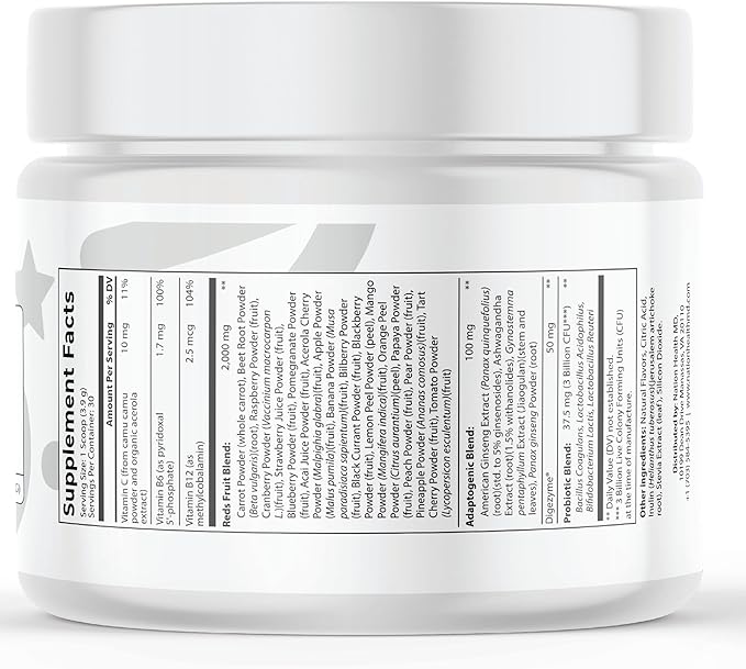 Reds - Super Reds Powder with 39 Superfoods, Antioxidant-Rich Red Powder Superfood, Probiotics & Digestive Enzymes for Energy, Metabolism & Gut Health - Red Berry Flavor