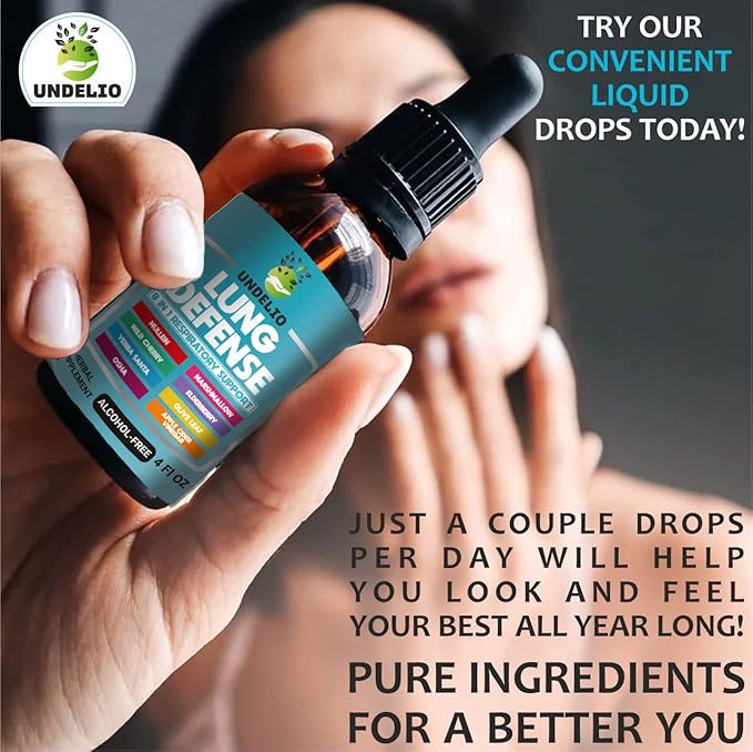 LUNG DEFENSE Herbal Extract 8 in 1 Blend (Mullein,Marshmallow,OSHA,Wild Cherry,Elderberry,Yerba Santa,Olive Leaf,ACV) Lung Cleanse - Respiratory & Immune System support - liquid supplement- 4 OZ