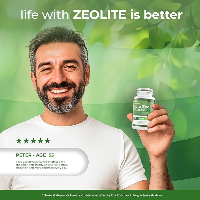 2300 MG Pure Zeolite Cleanse – Ultra-Fine Clinoptilolite Zeolite Detox, Activated Charcoal & Bentonite Clay – Liver & Gut Detox Cleanse, Toxin Flush, Digestive, Max Absorption, 90 Vegan Capsules